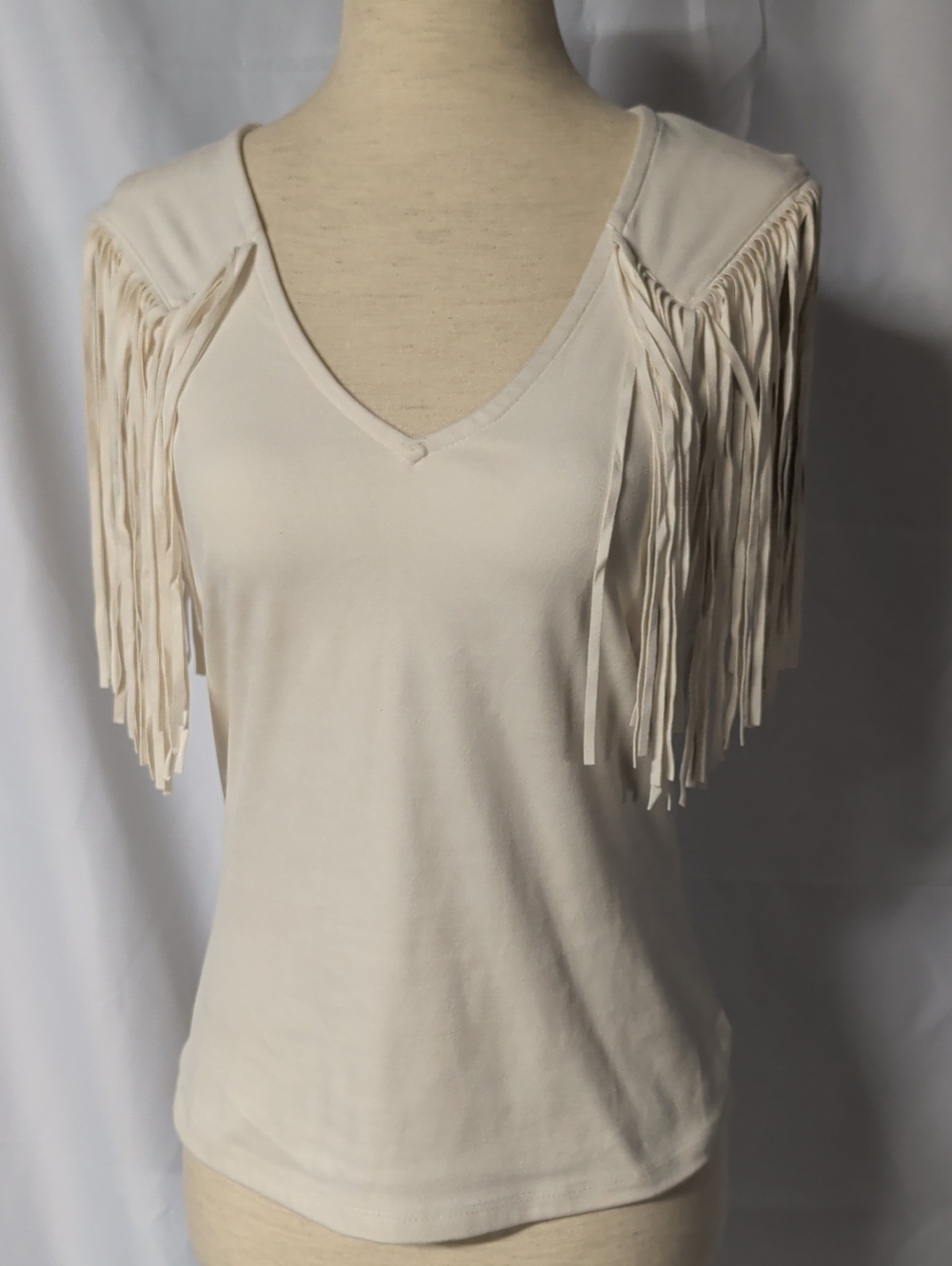 Idyllwind Cream V-Neck Fringe Shoulder Tank